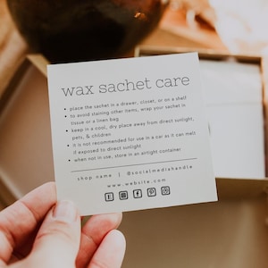 Wax Sachet Care Card Canva Template, Square Printable Wax Tablet Instructions Insert