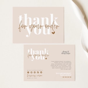 Boho Business Thank You Card Canva Template, Editable Neutral Customer Thank You Business Packaging, DIY Printable Insert - Bohie