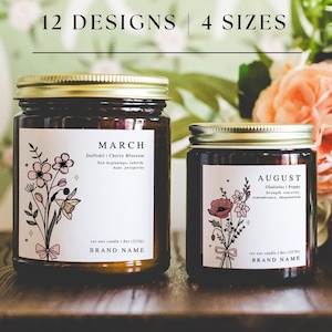 Birth Month Flower Candle Label Canva Template, Editable Candle Jar Label Design, Customizable Candle Label, Coquette Floral Candle Sticker