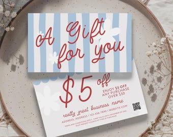 Preppy Cottagecore Coupon Card Canva Template, Printable Marketing Promo Business Card - Margot