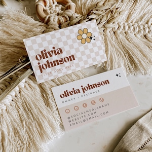 Retro Visitenkarte Vorlage, druckbares Groovy Visitenkarte Design, DIY Visitenkarte, Business Branding, bearbeitbare digitale Vorlage - Pixie