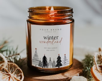 Holiday Candle Label Canva Template, Editable Christmas Tree Jar or Tin Label, Candle Branding
