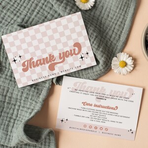 Retro Care Instructions Template, Business Thank You Template, Checkered T-shirt Care Card, Wash Instruction, Product Care Instruction Canva