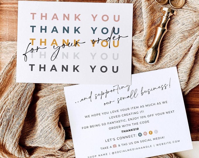 Printable Luxury Thank You Card Template, Small Business Thanks for ...