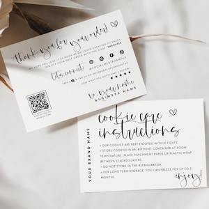 Minimal Cookie Care Canva Template, Bakery Business Package Insert Card - Adele