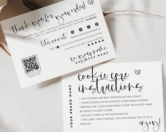 Minimal Cookie Care Canva Template, Bakery Business Package Insert Card - Adele