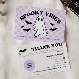 Retro Halloween Business Thank You Card Template, Editable Small Business Thank You Template, Ghost Thank You Order Insert Card, DIY Canva