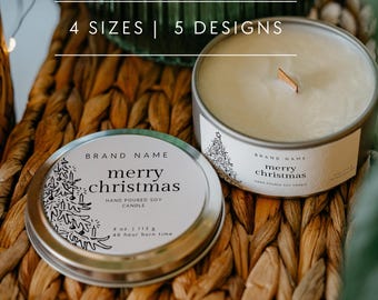Holiday Candle Label Canva Template, Editable Christmas Candle Tin Label, Minimal Seasonal Candle Branding