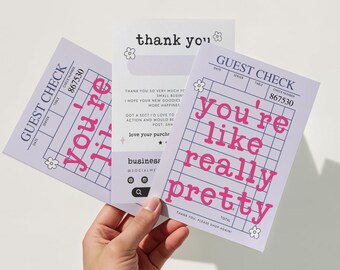 Guest Check Business Thank You Card Canva Template, Editable Trendy Customer Package Insert