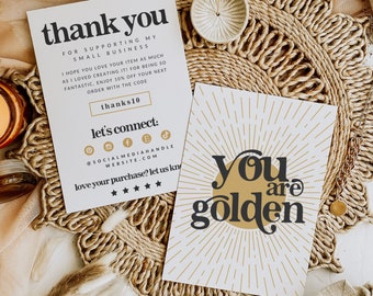 Retro Thank You Card Template, Editable Sun Business Thank You Template, Customizable Package Insert Card, Printable Mailer Card - Una