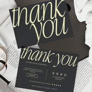Luxury Black Business Thank You Card Canva Template, Customer Package Insert Card, Elegant Postcard Mailer, Aesthetic - Nysa
