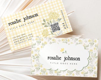Preppy Cottagecore Business Card Canva Template, Printable Vintage Gingham Branding - Ruth