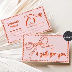 Coquette Coupon Card Canva Template, Printable Business Coupon Discount Card, Trendy Pink Bows Business Marketing Promotional Card - Cielo
