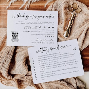Cutting Board Care Instructions Card, Canva Template, QR Code Business Thank You Card Template, Wood Care Instruction, Package Insert - Vera