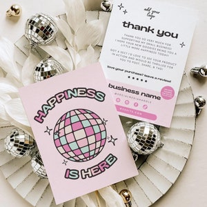 Disco Ball 90s Business Thank You Card Canva Template, Editable Retro Customer Thank You Business Packaging, DIY Cute Fun Thank You - Loni