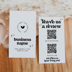 QR Code Leave Us A Review Us Business Card Canva Template, DIY Google Facebook Scannable Business Thank You Card 2x3.5&quot; Like & Connect -Dani