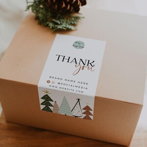 Holiday Box Label Template, Editable Christmas Packaging Labels, Order Packaging Stickers, Shipping Label, Box Seal Label Template - Sage