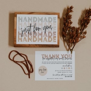 Fall Business Thank You Card Template Canva Printable Autumn Thanks For Your Purchase Card, Handmade With Love Package Insert Card