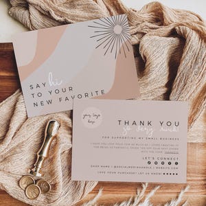 Boho DIY Thank You Card Template Canva, Neutral Business Package Insert, Bohemian Thank You, Thanks For Your Purchase Mailer PostCard - Myra