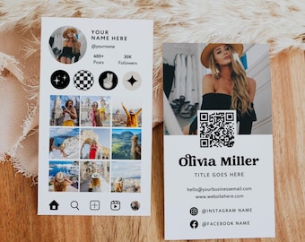 Retro Instagram Style Business Card Template Canva, QR Code Printable Modern Groovy Business Card, DIY Editable Social Media Card Photo Dani