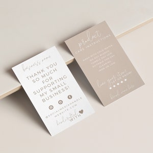 Danke Visitenkarten Vorlage, Boho Produktpflege Karte, Small Business Paketbeilage, Pflegeanleitungskarte, Kleidungsstück Pflege, 2x3.5"- CC79