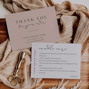 Luxury Candle Care Card Template, Business Editable Thank You Card, Printable Candle Instructions Card Template Canva, Package Insert - Andi