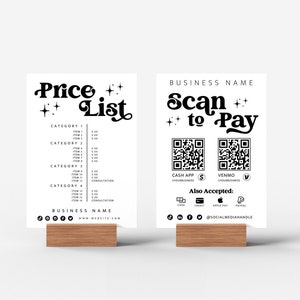 Retro Scan to Pay Sign & Price List Template, QR Code Sign, Printable Payment Sign, Accepted Payments Sign, Pricing Sheet, Price Guide- Dani