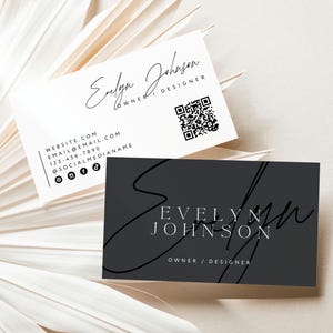 Elegant Luxe Business Card Canva Template, DIY Printable with QR Code, Black Business Card, Business Branding Minimal Business Card - Zuri