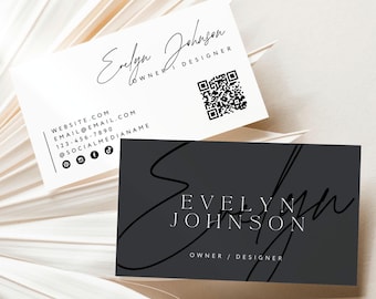 Elegant Luxe Business Card Canva Template, DIY Printable with QR Code, Black Business Card, Business Branding Minimal Business Card - Zuri