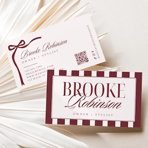 Elegant Hair Stylist Business Card Canva Template with QR Code, Feminine Salon Business Branding, Nails Aesthetician Business Card - Lorna