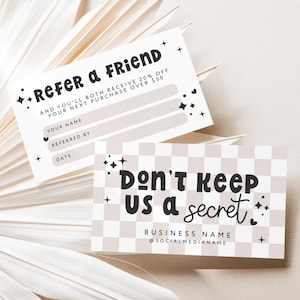 Retro Refer A Friend Business Card Template, Printable Referral Discount Rewards Card, Client Referral Card, Editable Rewards Card - Millie
