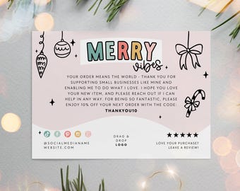 Pastel Christmas Business Thank You Card Canva Template | Whimsical Rainbow Holiday Packaging Insert