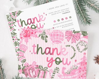Colorful Vintage Christmas Business Thank You Card Canva Template, Digital Download, Printable Holiday Package Insert Thank You, QR Code