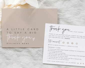 Boho Thank You Card Insert Template, T-shirt Care Card, Washing Instructions, Neutral Product Instructions, Garment Clothing Care - Skye
