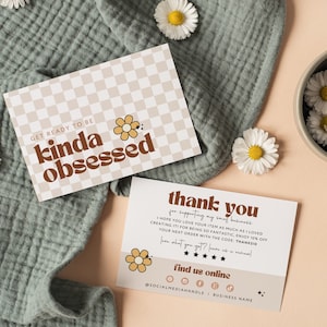 Retro Thank You Card Template, Editable Small Business 70s Groovy Thank You Card, Order Package Insert, Printable Checkered Thank You Pixie
