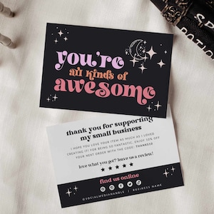 Retro Thank You Card Canva Template, Editable Small Business Thank You Template, Customizable Package Insert Card, Goth Thank You Card - Ace