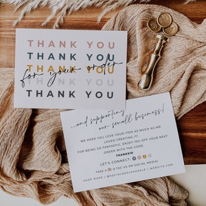 Editable Small Business Thank You Card Canva Template, Printable Boho Thanks For Your Purchase Card, Small Business Package Insert - Casey