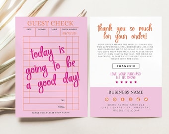 Trendy Guest Check Business Thank You Card Canva Template, Editable Customer Order Business Packaging