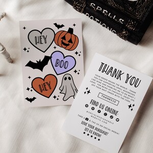 Cute Retro Halloween Business Thank You Card Canva Template, Editable Small Business Thank You Template, DIY Pumpkin Package Insert, Hey Boo