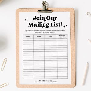 Retro Email List Template Canva, Printable Email Collection Sheet, Email Sign Up Form, Digital Marketing, Editable Small Business Form -Dani