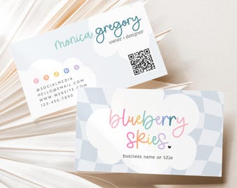 Rainbow Business Card Canva Template, Printable Colorful Business Branding, QR Code Card - Lumi