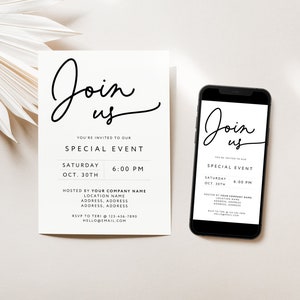 Modern Business Invitation Template, Special Event Invitation, Join Us Invite Electronic Invite Template, Text Invitation Canva - Dawn