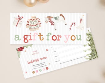 Cozy Scandi Christmas Gift Certificate Canva Template, Editable Preppy Gift Voucher Printable