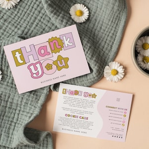 Cute Cookie Care Card Template, Cake Instructions Card, Editable Rainbow Thank You Card, Bakery Business Package Insert Printable - Bryn