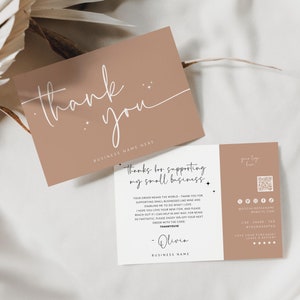 Modern Business Thank You Card Template Canva QR Code, Printable Minimal Thanks For Purchase Editable Package Insert Business Card - Jett