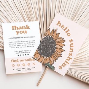 Editable Sunflower Business Thank You Card, Printable Retro Thanks For Your Purchase Card, Boho Sunshine Customer Thank You Template, Canva