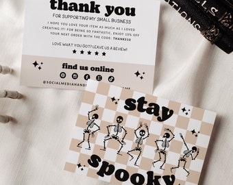 Retro Halloween Business Thank You Card Template, Editable Small Business Thank You Template, Checkered Thank You Customer Order Insert Card