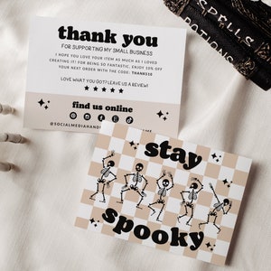 Retro Halloween Business Thank You Card Template, Editable Small Business Thank You Template, Checkered Thank You Customer Order Insert Card