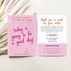 Trendy Business Thank You Card Canva Template, Editable Guest Check Customer Thank You Business Packaging, DIY Cute Fun Thank You