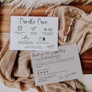 Candle Care Card Template with Icons, Candle Instructions Card, Editable Thank You Card, Candle Business Package Insert Card Template - Gwen
